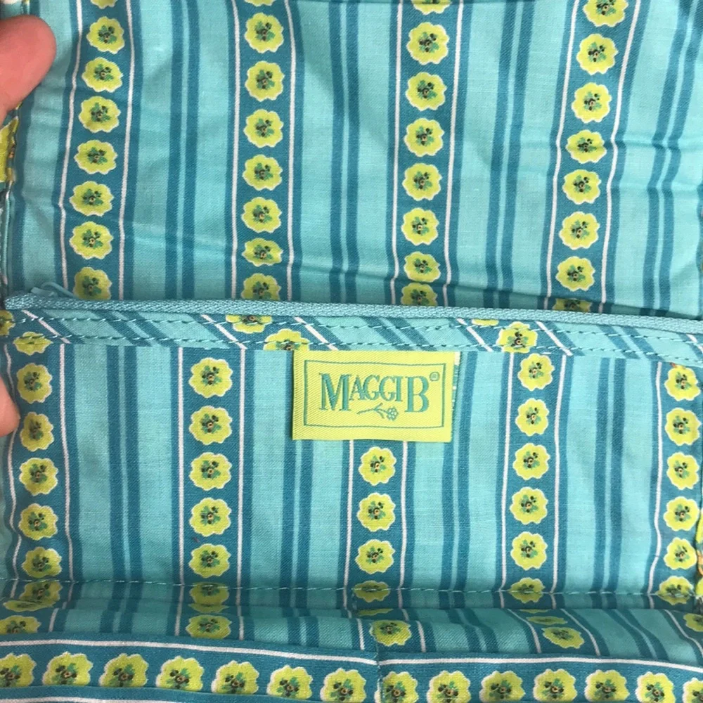Maggie B Blue and Green Quilted Floral Clutch Wallet
